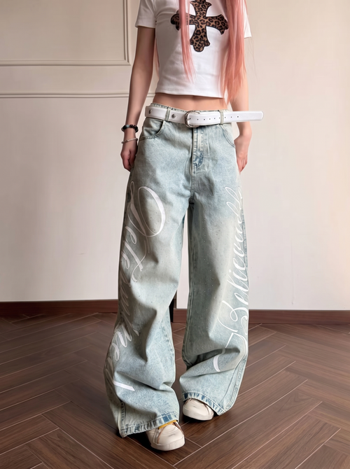 JellyGirly™ Letter Print Denim Jeans